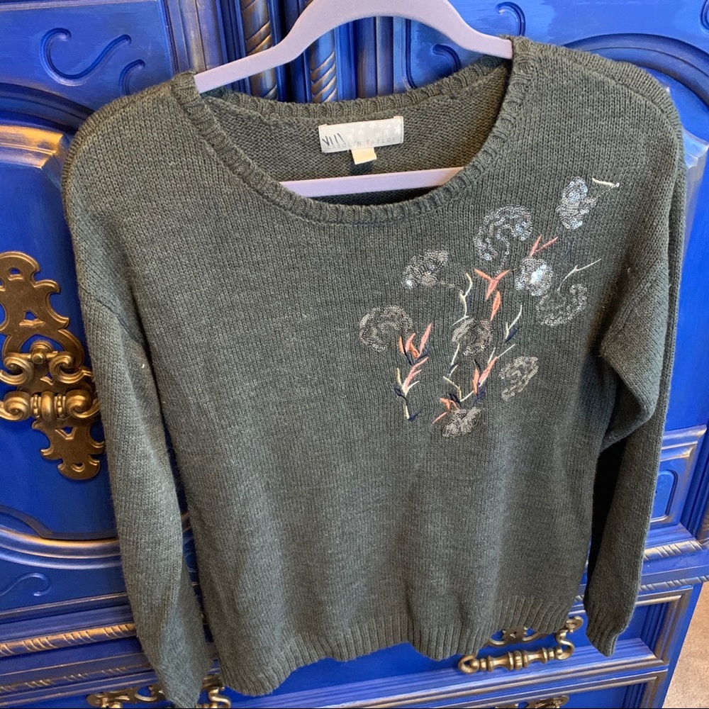 Carolyn Taylor Knit Gray Sweater Top Sequins Sz XL